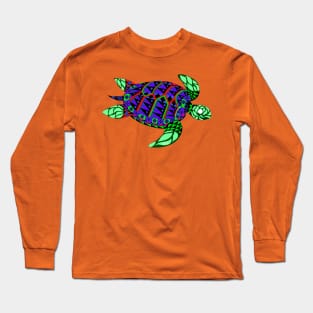 green radioactive sea turtle in ecopop mutant pattern from the floral caribbean art Long Sleeve T-Shirt